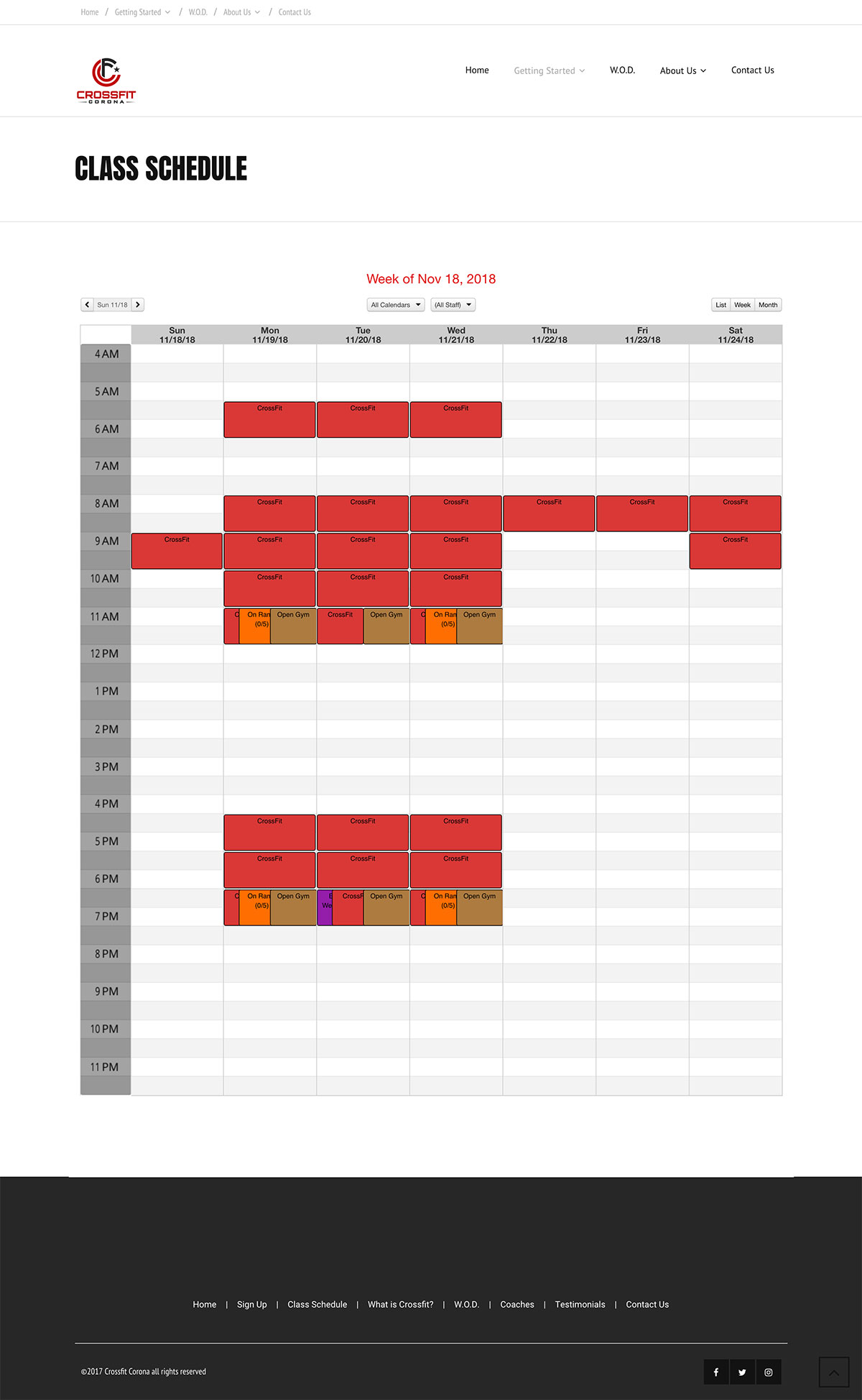 Crossfit Corona Class Schedule Page