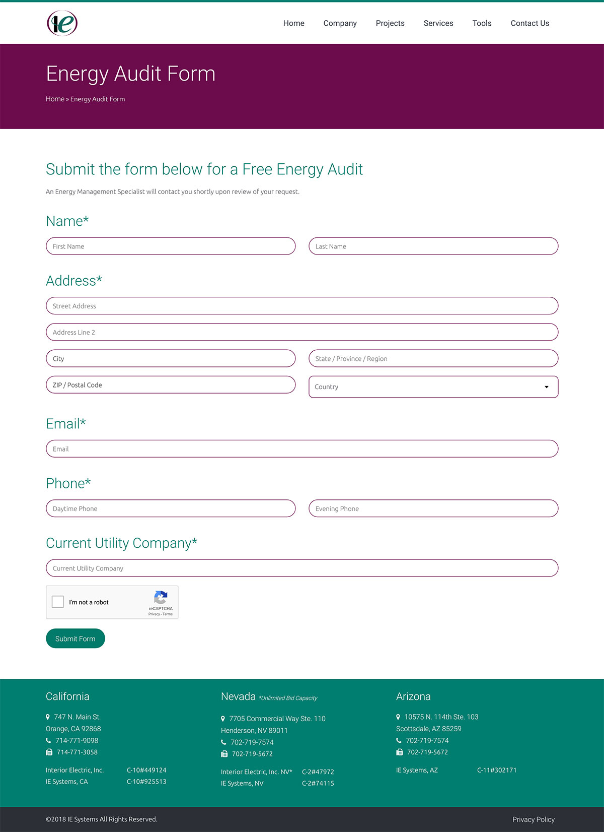 Interior Electric Energy Audit Form Page