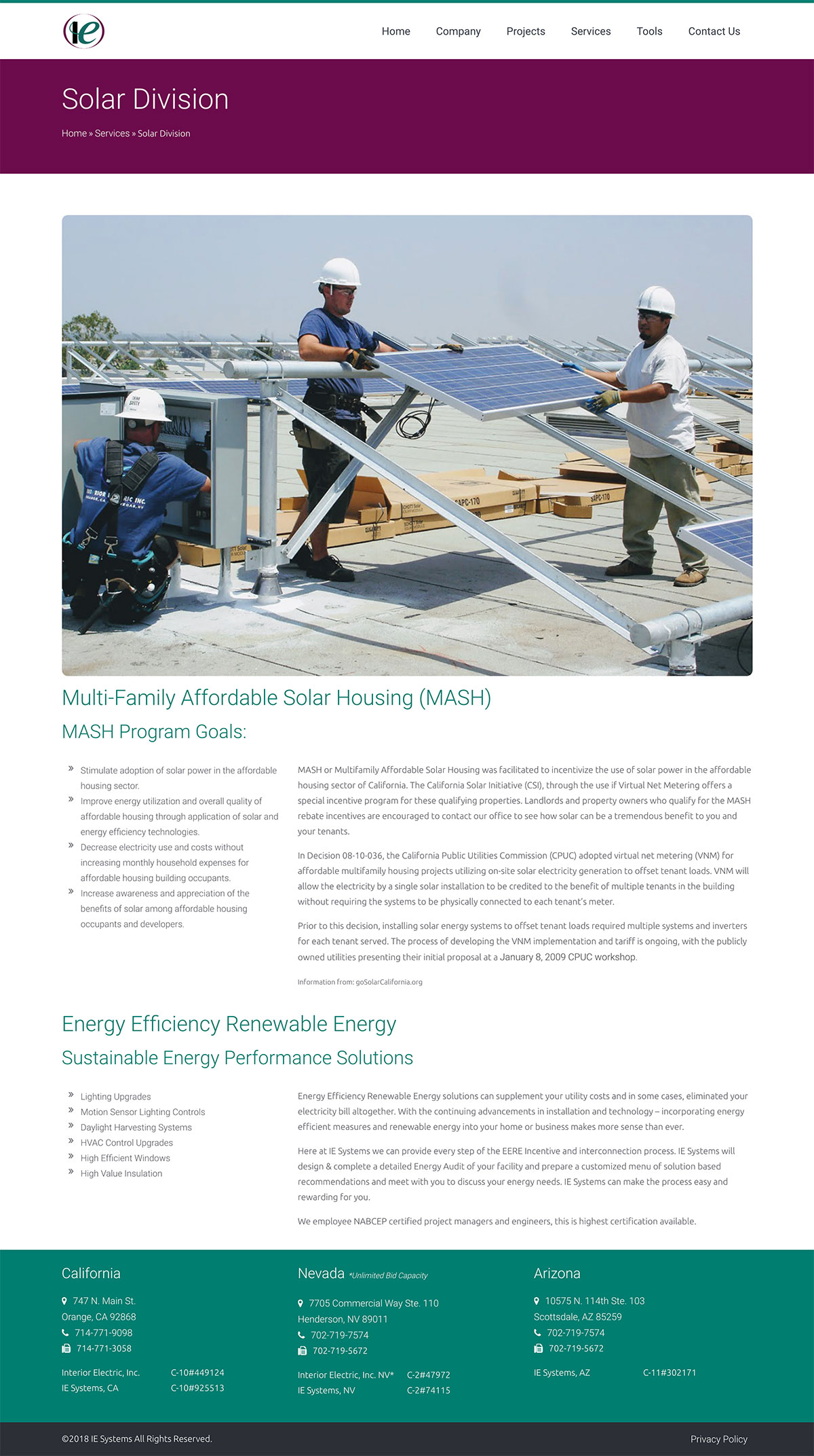 Interior Electric Solar Division Services Page