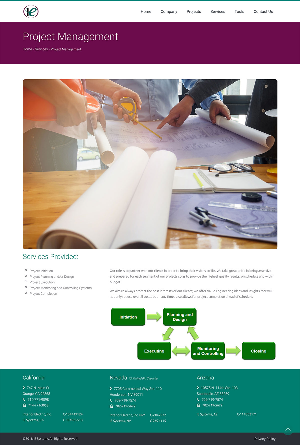 Interior Electric Project Management Services Page
