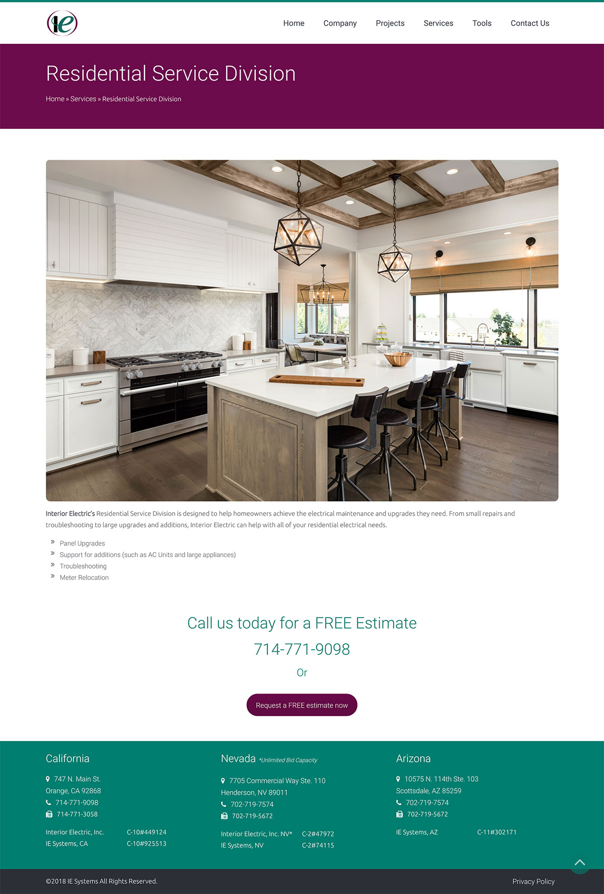 Interior Electric Residential Service Division Services Page