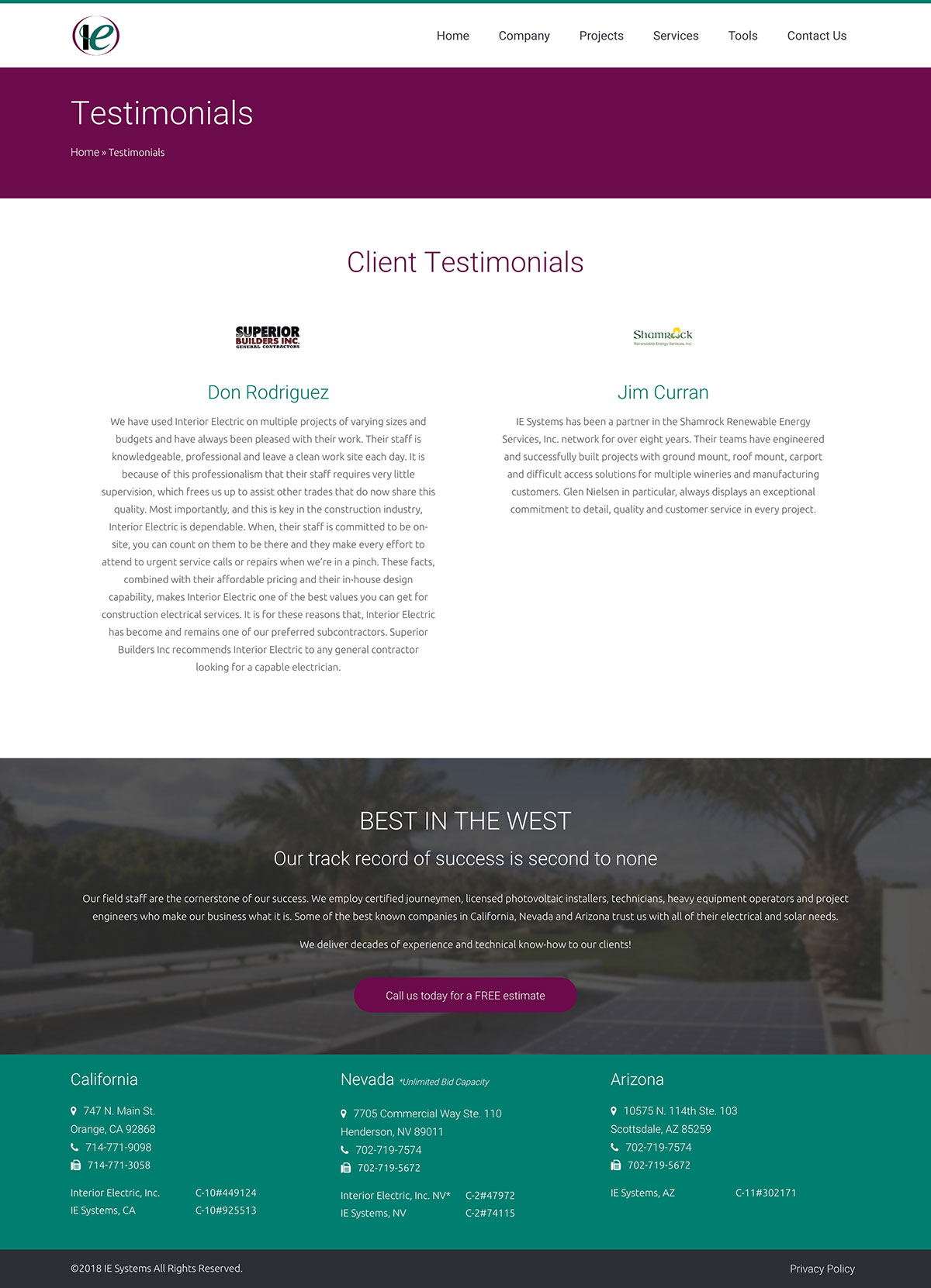 Interior Electric Testimonials Page